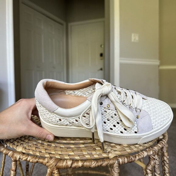 Joie Handan WHITE Woven Leather Platform Lace-Up Sneakers EU 37.5 US 7.5 - Picture 13 of 16